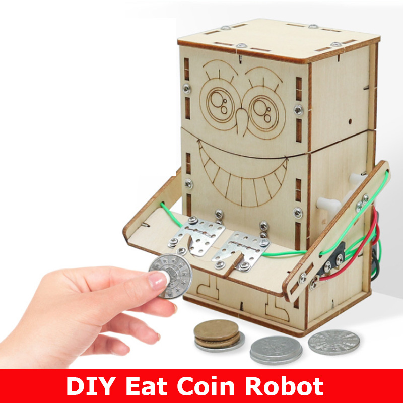 Science Diy Model - Robot koin makan bertenaga listrik kayu